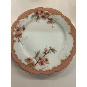 Antique Rosenthal Handpainted Floral Gold Pink Dish Gilt Scallop Plate Dish 1892